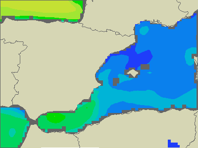 Baleary - wysokości fali morskiej - czw., 23.02. 13:00 CET