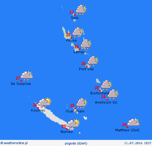 przegląd Vanuatu Oceania mapy prognostyczne