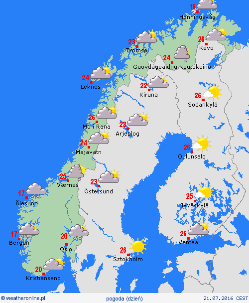 przegląd Norwegia Europa mapy prognostyczne