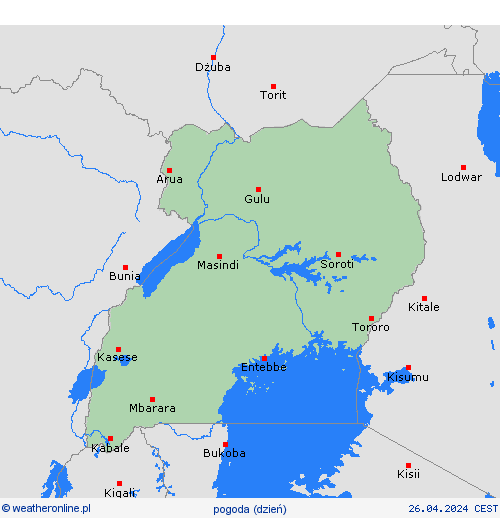 przegląd Uganda Afryka mapy prognostyczne