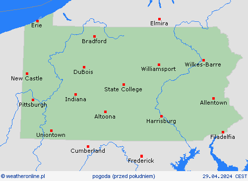 przegląd Pensylwania Ameryka Północna mapy prognostyczne