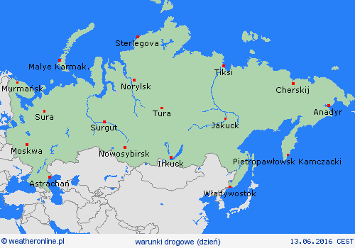 warunki drogowe Rosja Azja mapy prognostyczne