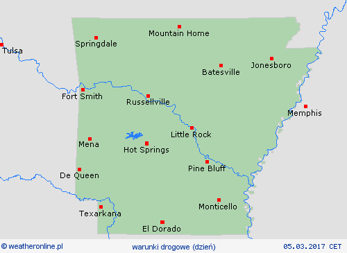 warunki drogowe Arkansas Ameryka Północna mapy prognostyczne