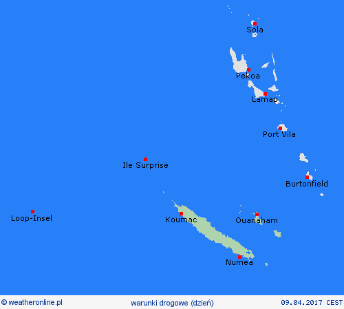 warunki drogowe Nowa Kaledonia Oceania mapy prognostyczne