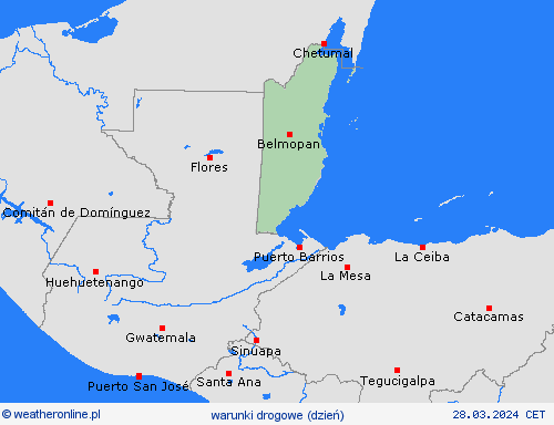 warunki drogowe Belize Ameryka Środkowa mapy prognostyczne