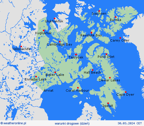 warunki drogowe Nunavut Ameryka Północna mapy prognostyczne