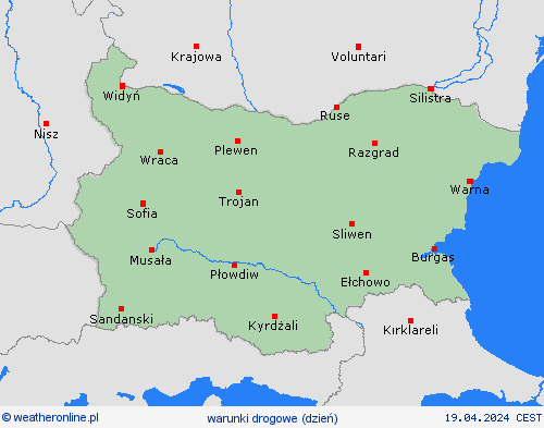 warunki drogowe Bułgaria Europa mapy prognostyczne
