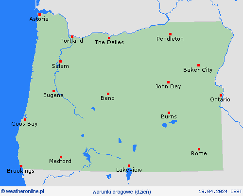warunki drogowe Oregon Ameryka Północna mapy prognostyczne