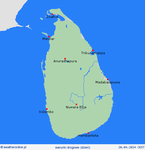 warunki drogowe Sri Lanka Azja mapy prognostyczne