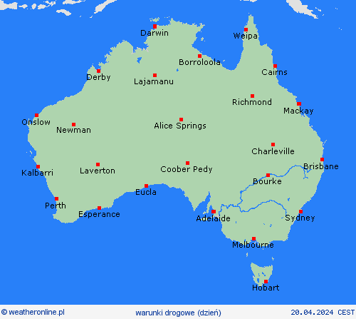 warunki drogowe Australia Oceania mapy prognostyczne