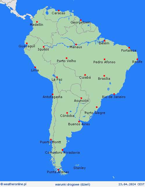 warunki drogowe  Ameryka Południowa mapy prognostyczne