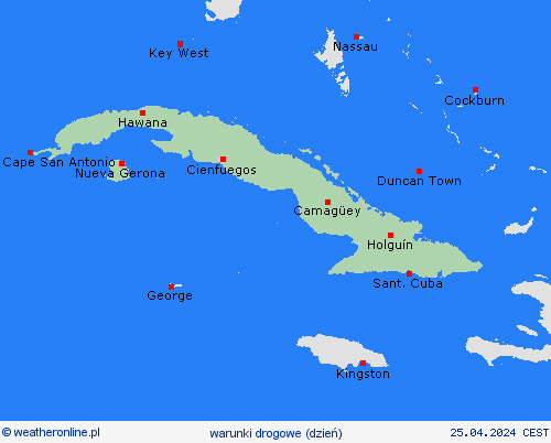 warunki drogowe Kuba Ameryka Środkowa mapy prognostyczne