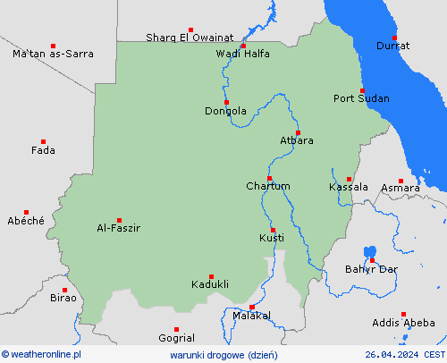 warunki drogowe Sudan Afryka mapy prognostyczne
