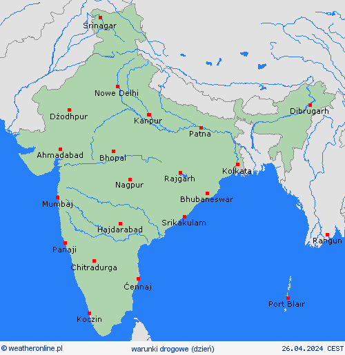 warunki drogowe Indie Azja mapy prognostyczne