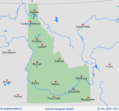 warunki drogowe Idaho Ameryka Północna mapy prognostyczne