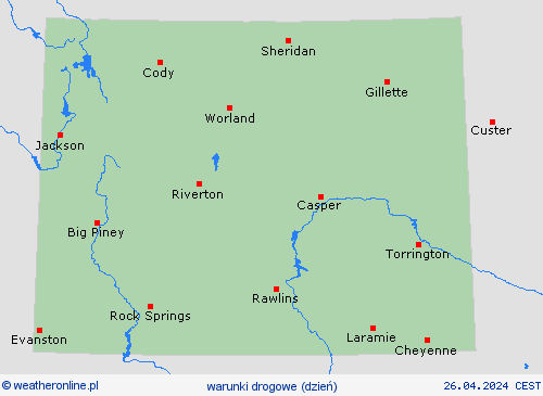 warunki drogowe Wyoming Ameryka Północna mapy prognostyczne