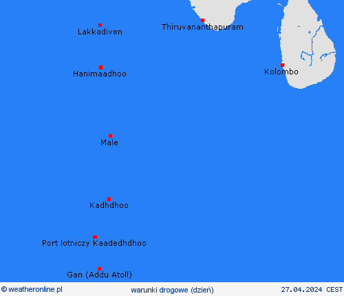 warunki drogowe Malediwy Azja mapy prognostyczne