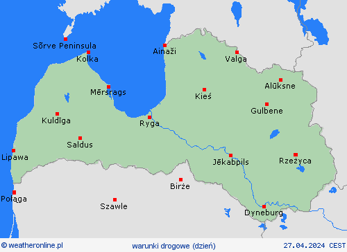 warunki drogowe Łotwa Europa mapy prognostyczne