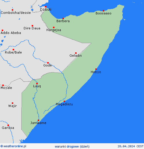 warunki drogowe Somalia Afryka mapy prognostyczne