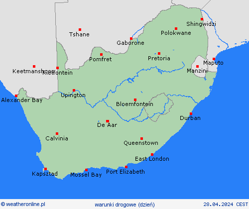 warunki drogowe Republika Południowej Afryki Afryka mapy prognostyczne