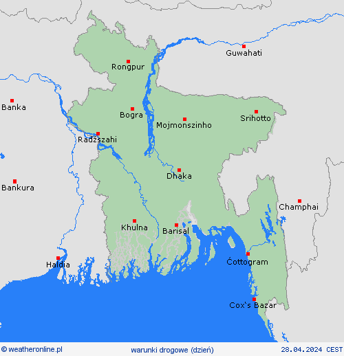 warunki drogowe Bangladesz Azja mapy prognostyczne