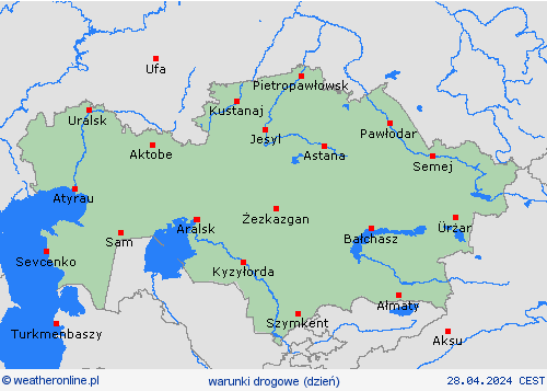 warunki drogowe Kazachstan Azja mapy prognostyczne