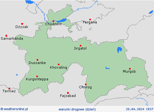 warunki drogowe Tadżykistan Azja mapy prognostyczne
