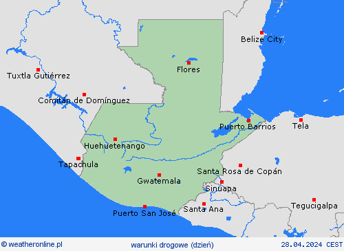 warunki drogowe Gwatemala Ameryka Środkowa mapy prognostyczne