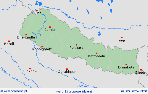 warunki drogowe Nepal Azja mapy prognostyczne