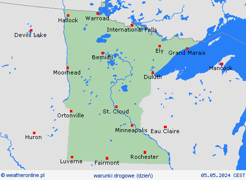 warunki drogowe Minnesota Ameryka Północna mapy prognostyczne