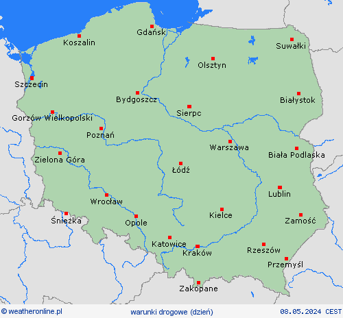 warunki drogowe Polska Europa mapy prognostyczne