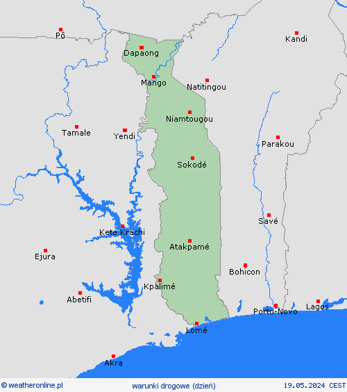 warunki drogowe Togo Afryka mapy prognostyczne