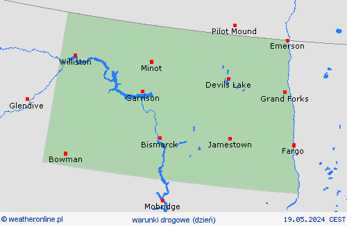 warunki drogowe Dakota Północna Ameryka Północna mapy prognostyczne