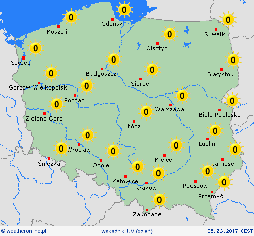 wskaźnik uv  Polska mapy prognostyczne