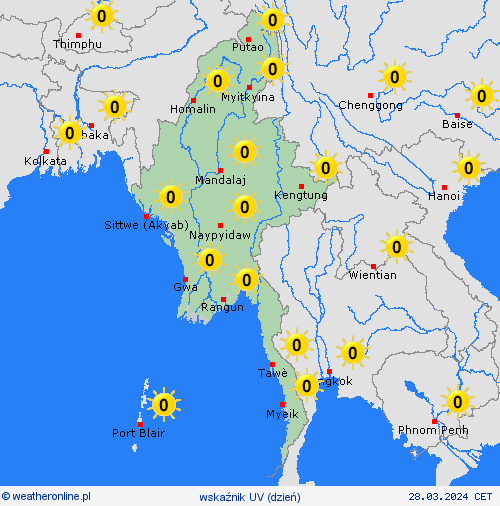 wskaźnik uv Birma Azja mapy prognostyczne