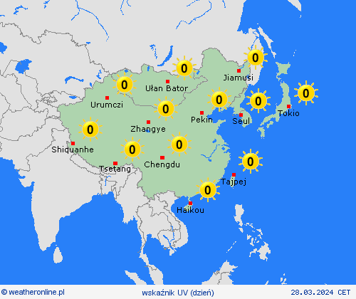 wskaźnik uv  Azja mapy prognostyczne