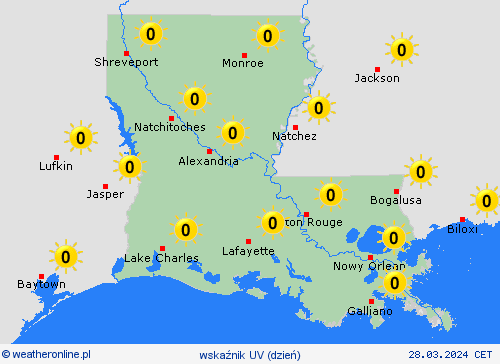 wskaźnik uv Luizjana Ameryka Północna mapy prognostyczne