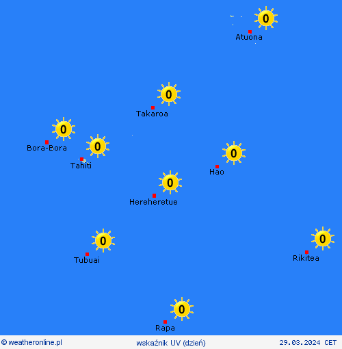 wskaźnik uv Polinezja Francuska Oceania mapy prognostyczne