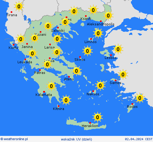 wskaźnik uv Grecja Europa mapy prognostyczne