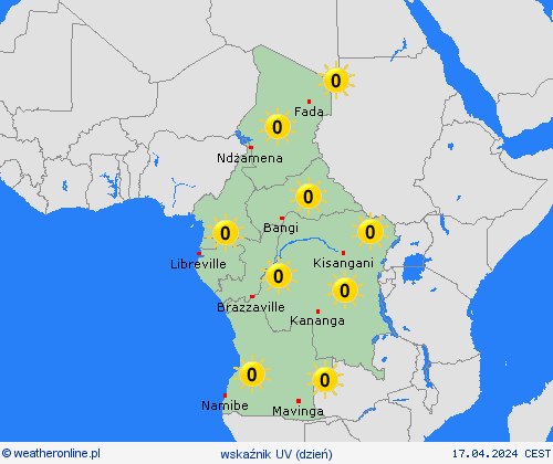 wskaźnik uv  Afryka mapy prognostyczne