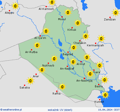 wskaźnik uv Irak Azja mapy prognostyczne