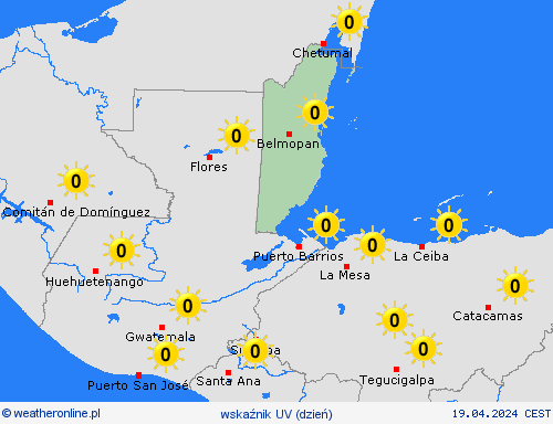 wskaźnik uv Belize Ameryka Środkowa mapy prognostyczne