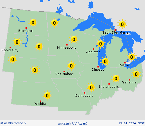 wskaźnik uv  Ameryka Północna mapy prognostyczne