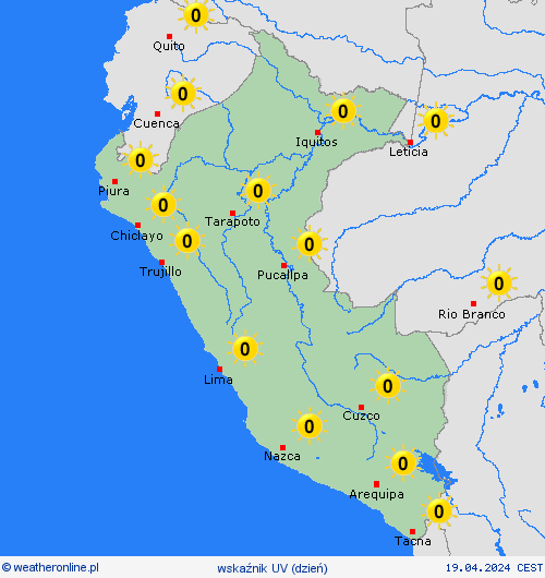 wskaźnik uv Peru Ameryka Południowa mapy prognostyczne