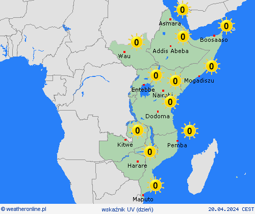 wskaźnik uv  Afryka mapy prognostyczne