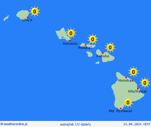 wskaźnik uv Hawaje Ameryka Północna mapy prognostyczne