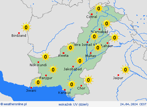 wskaźnik uv Pakistan Azja mapy prognostyczne