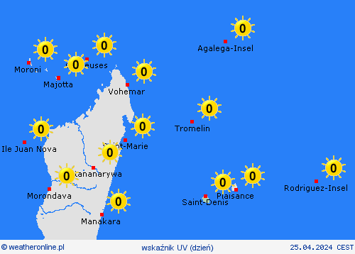 wskaźnik uv Reunion Afryka mapy prognostyczne