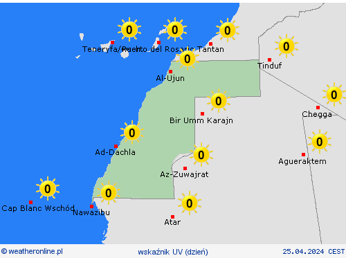 wskaźnik uv Sahara Zachodnia Afryka mapy prognostyczne