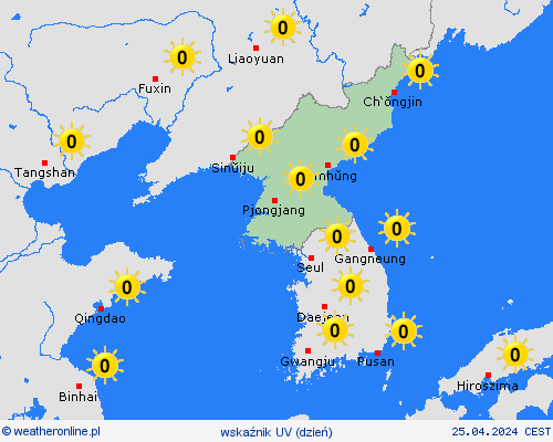 wskaźnik uv Korea Północna Azja mapy prognostyczne
